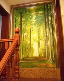 丙烯风景画 树林图片