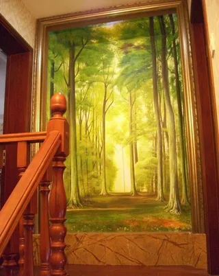 丙烯风景画 树林图片