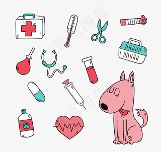 粉色卡通宠物狗宠物用品宠物标签矢量...