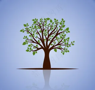 卡通大树绿叶树枝分层插画