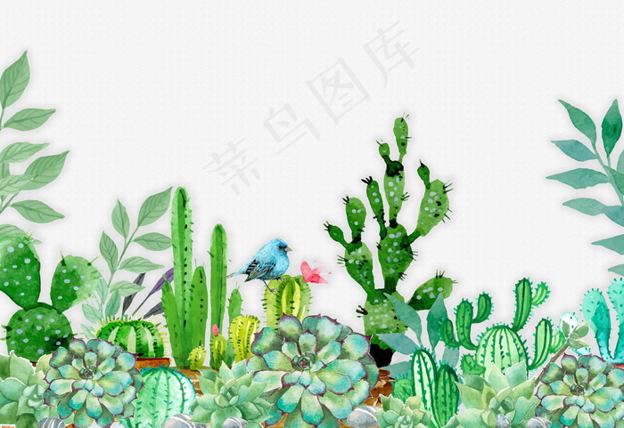 北欧田园小清新手绘仙人掌客厅卧室背...(9071X6236(DPI:72))psd模版下载