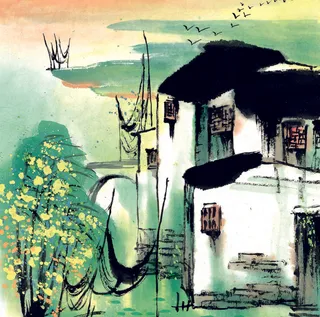 古风墨绿山水画