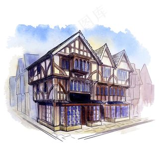 彩铅手绘城市背景图