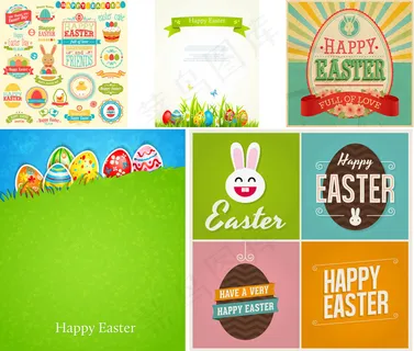 兔子与彩蛋等复活节主题矢量
