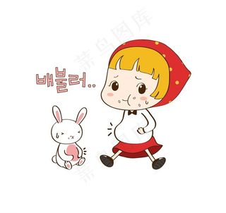 女孩和兔子一起吃撑了图片