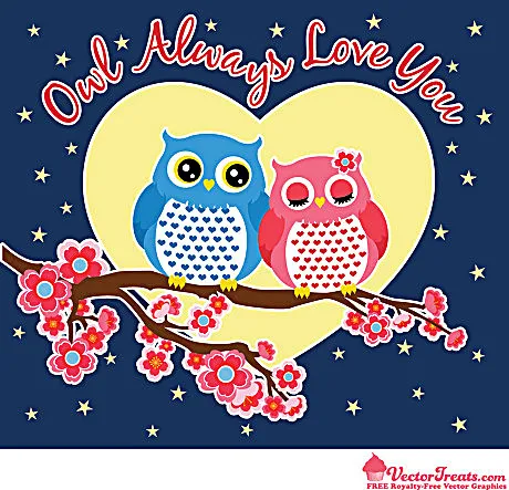 卡通猫头鹰情人节矢量素材eps,ai矢量模版下载