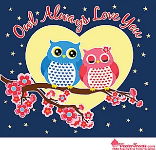 卡通猫头鹰情人节矢量素材
