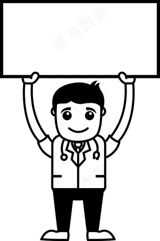 与空白的旗帜-医疗卡通人物的医生