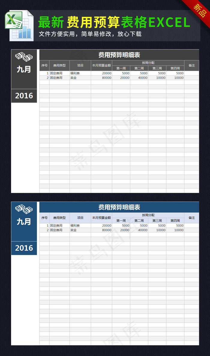 公司月度费用预算明细表格模板exc...