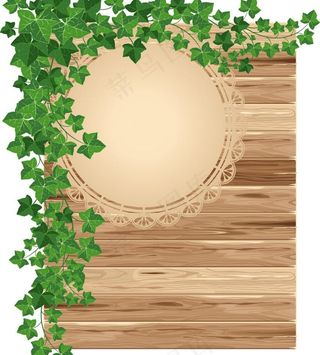 欧式花纹 木纹木板绿叶图片