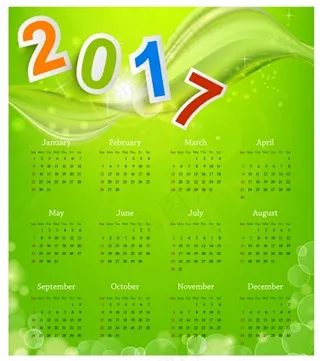 2017年日历绿色模板