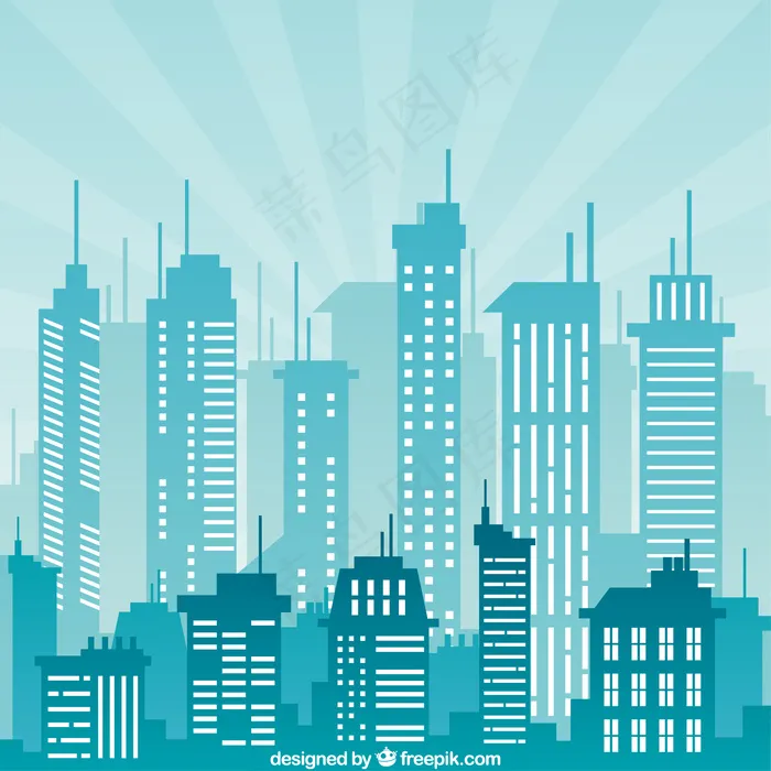 蓝色的城市建筑ai矢量模版下载