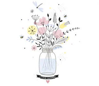 2017夏天手绘小清新花瓶插花元素...