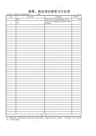 规费、税金项目清单与计价表