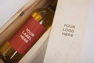 木制酒盒酒瓶LOGO标志贴图样机P...