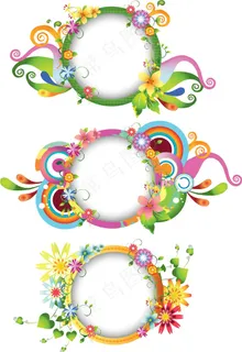 多彩花卉花纹边框矢量图 AI