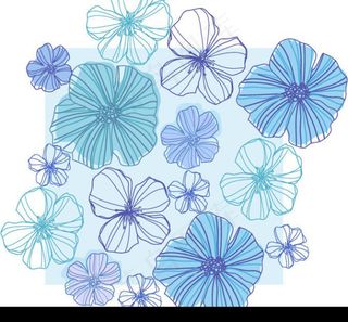 蓝色线描印花图案