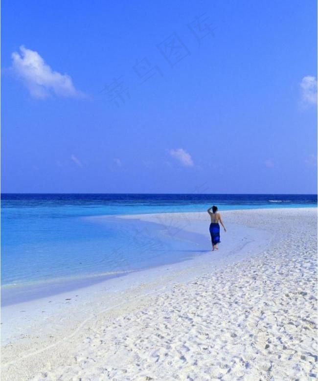 海滩女性背影图片