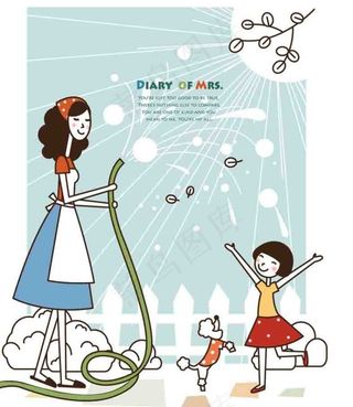 给草地浇水的主妇图片