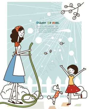 给草地浇水的主妇图片