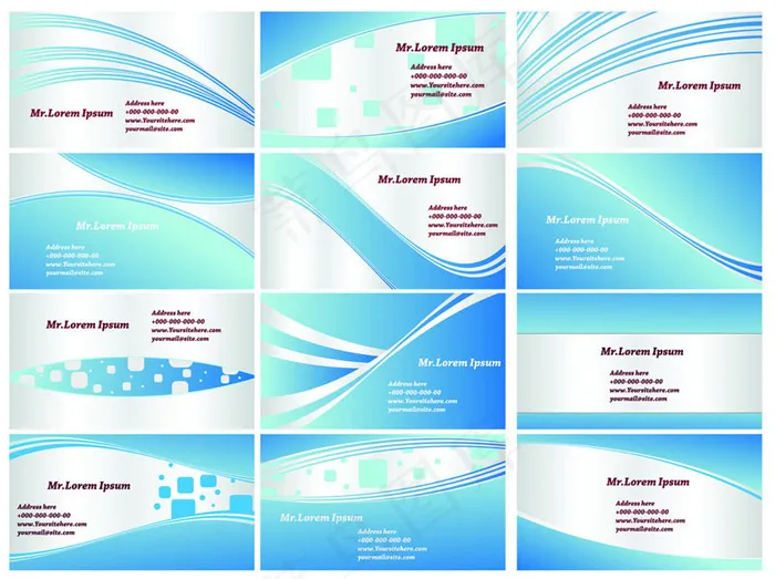 清爽蓝色名片卡片设计矢量素材ai矢量模版下载