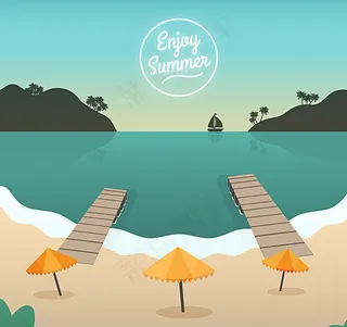 夏日沙滩插画矢量图图片