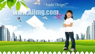 城市可爱女孩PSD素材