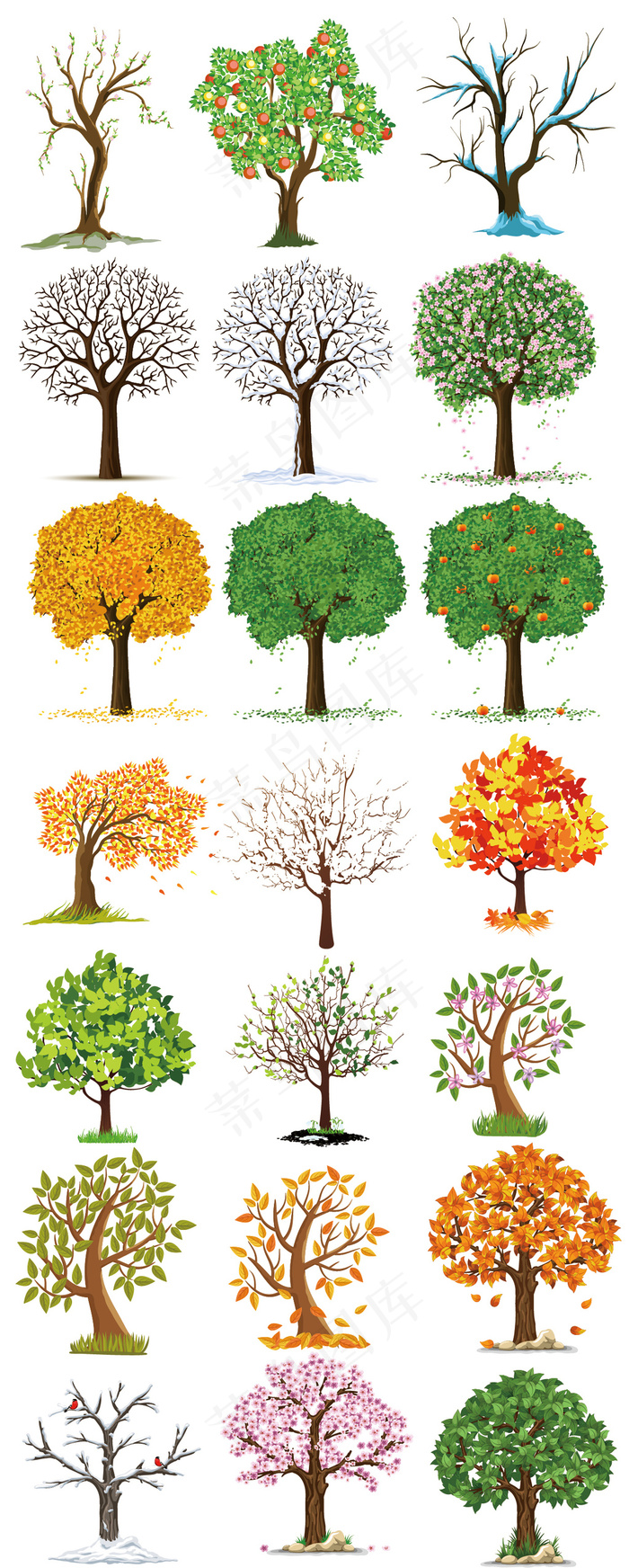 卡通四季大树素材