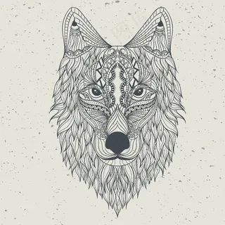 手绘工笔画狼
