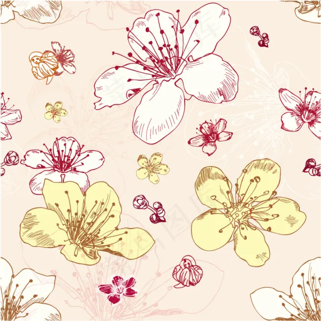 彩绘花卉背景eps,ai矢量模版下载