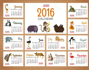 2016年小动物年历矢量素材