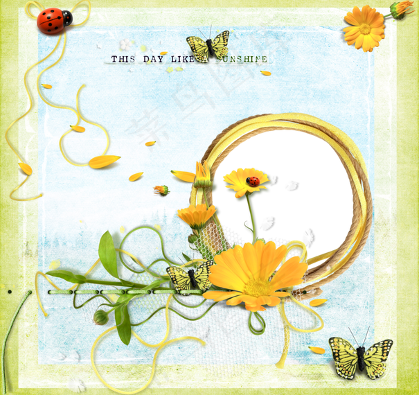 花朵蝴蝶瓢虫相框图片