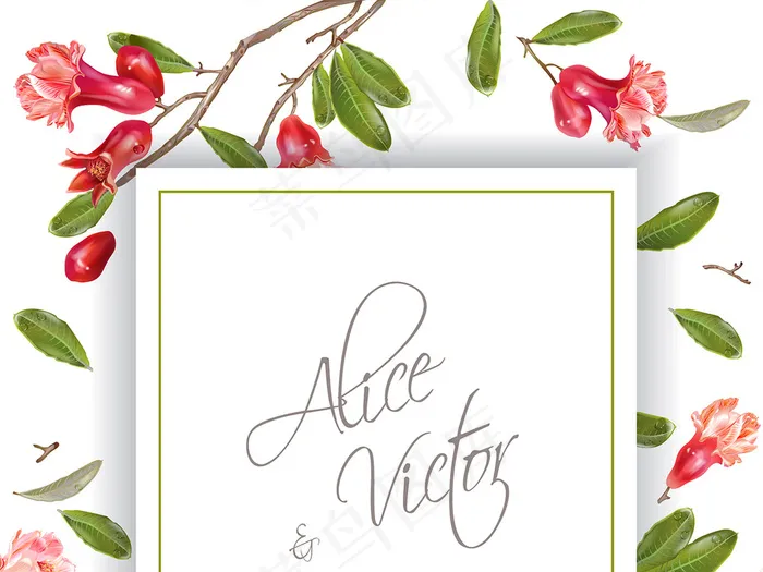 红色花朵边框请柬贺卡矢量素材