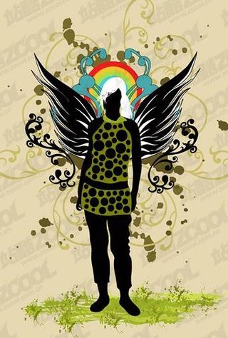 3款翅膀女性花纹矢量素材图片