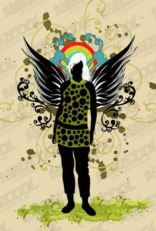 3款翅膀女性花纹矢量素材图片