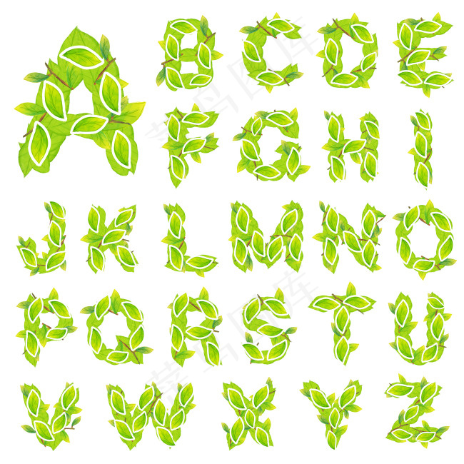绿色树叶字体PSD分层图
