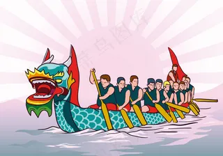 手绘端午节龙舟插画