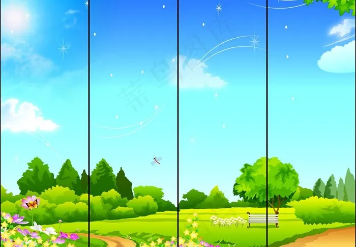 卡通风景移门psd分层素材(5354X4016(DPI:85))psd模版下载