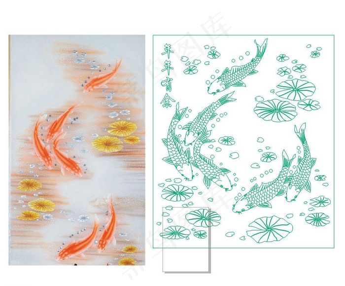 荷花鱼 艺术玻璃图片