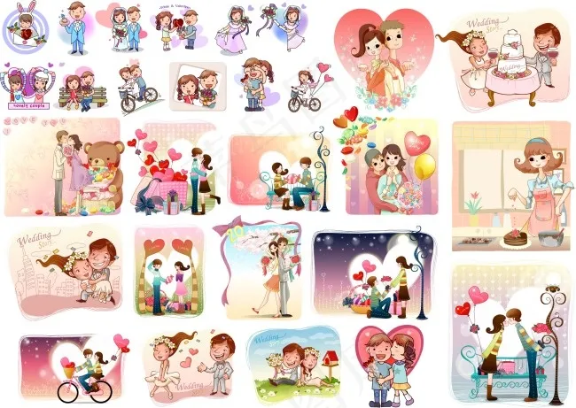 情人节卡通ai矢量模版下载