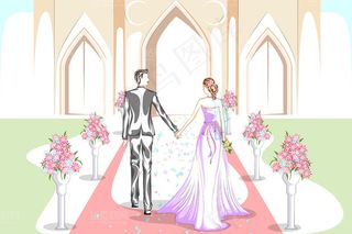 卡通手绘新人情侣插画矢量素材