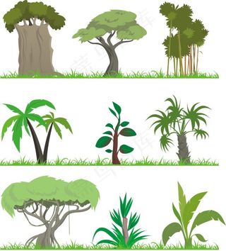 矢量绿色树树叶草