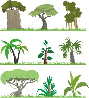 矢量绿色树树叶草 矢量绿色树树叶草