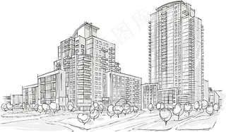 手绘城市景观