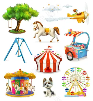 卡通儿童与游乐园矢量素材