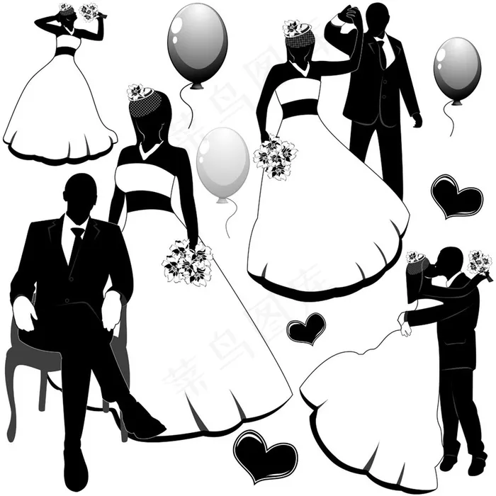 黑色卡通婚礼人物图片eps,ai矢量模版下载