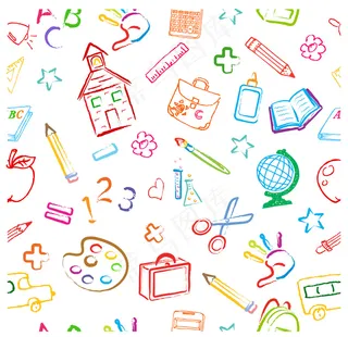 卡通学习元素无缝图案背景矢量