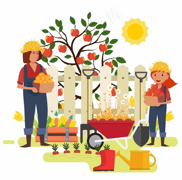 农业农场苹果丰收的季节矢量图