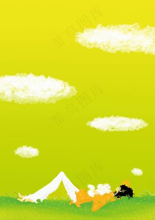 女孩绿草地彩绘