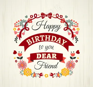 精美花卉生日贺卡矢量图